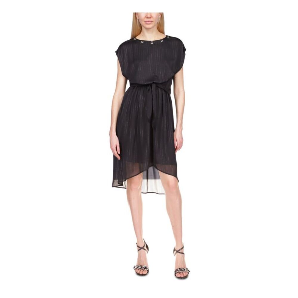 MICHAEL MICHAEL KORS Womens Black Tie Closure Grommets Cap Sleeve Dress L